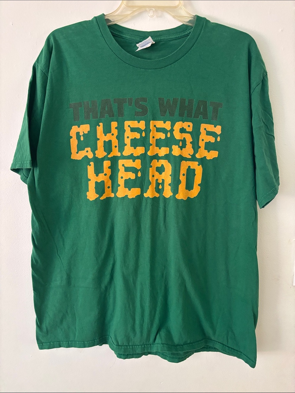Green Bay Packers That’s What Cheese Head Green Gold Fan Short Sleeve Shirt XL